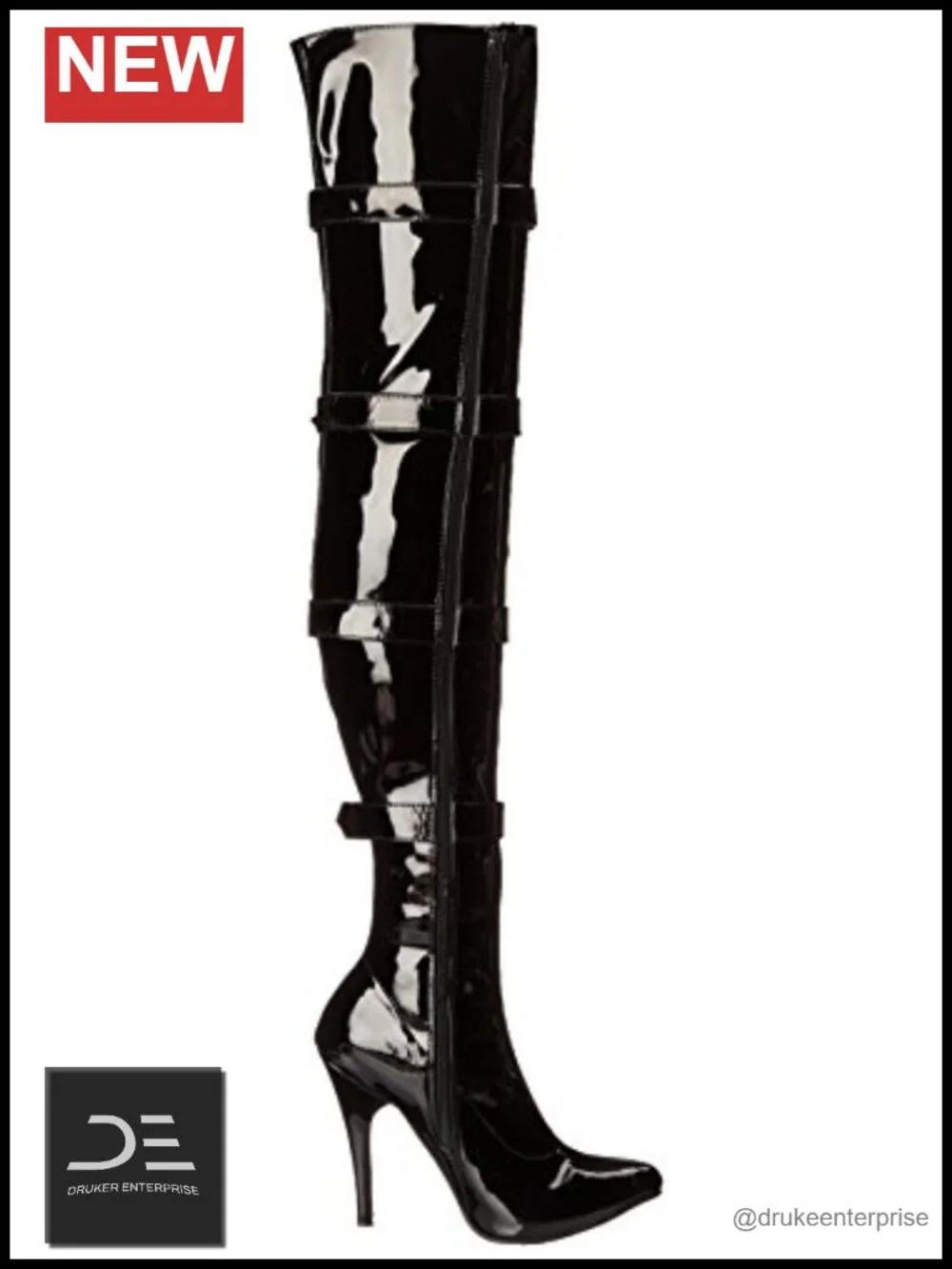 Over-the-Knee Stiletto Heel Boots with Decorative Buckle - Water Resistant